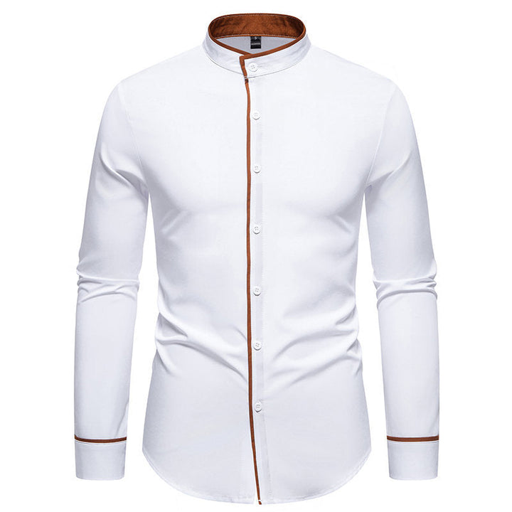 Men's Elegant Long-Sleeve Shirt with Modern Stand-Up Collar and Contrast Seams Lune London