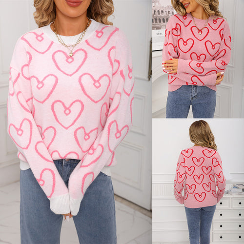 Pull confortable pour femmes avec motif en cœur et matériau doux Chic & Stil