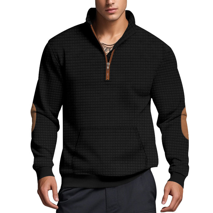 Sporty fleece pullover for men with half-zip and stylish elbow patches Lune London