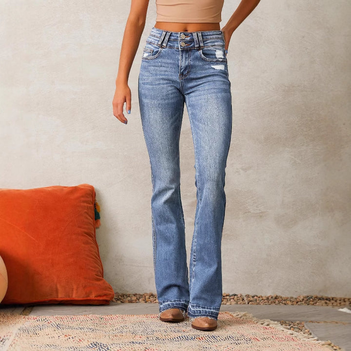 High Waist Bootcut Jeans for Women with Authentic Distressed Details Lune London