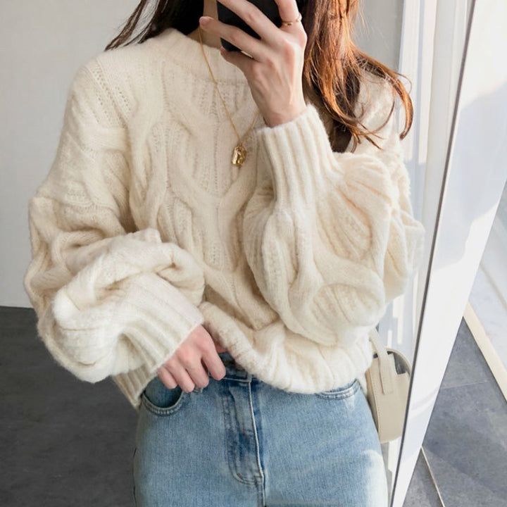 Sweater en tricot épais pour femmes avec une structure de motif en câble élégant et une coupe décontractée Chic & Stil