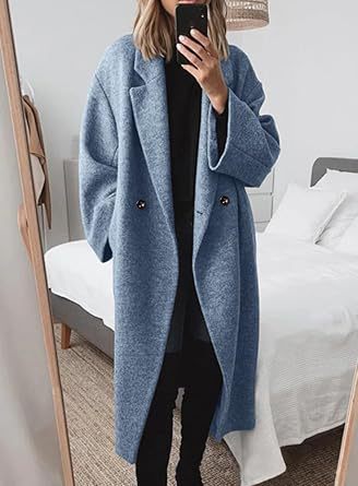 Ladies Boucle Oversized Coat with Double-Breasted Button Row Lune London
