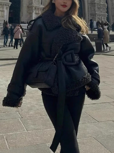 Oversized faux leather jacket for women with cozy lining Lune London