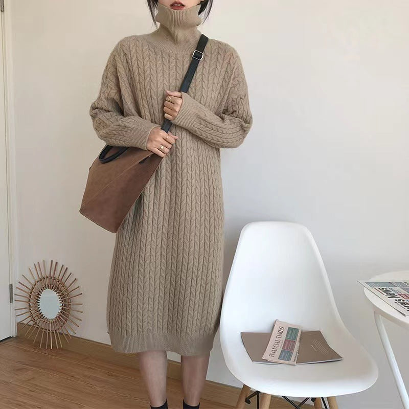 Robe en tricot pour femmes avec design de câble texturé et col montant Chic & Stil