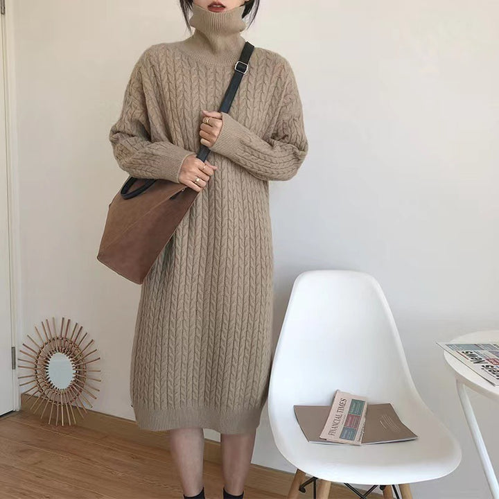 Robe en tricot pour femmes avec design de câble texturé et col montant Chic & Stil