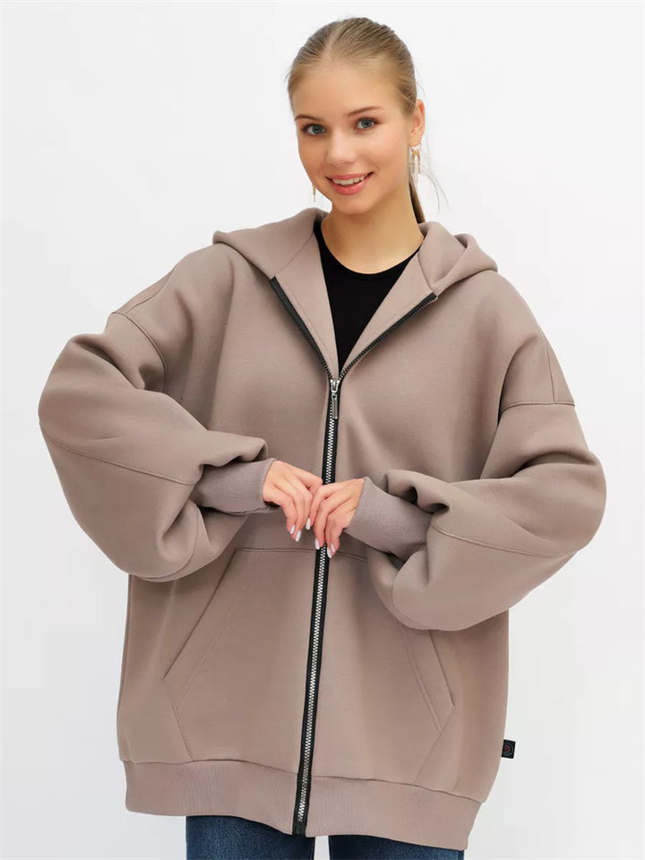 Lady Oversized Hooded Jacket with Full-Zip and Extremely Comfortable Chic Cut and Style
