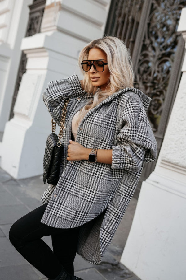 Oversized shirt dress for women with a modern check pattern Lune London