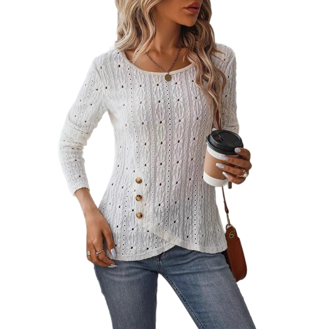 Chemise à manches longues pour femmes avec boutons décoratifs et texture Chic & Stil