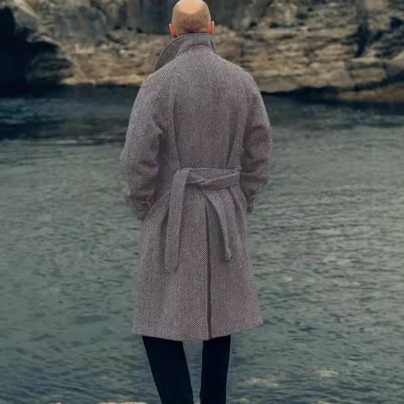 Double-breasted Loden coat for men with belt Lune London
