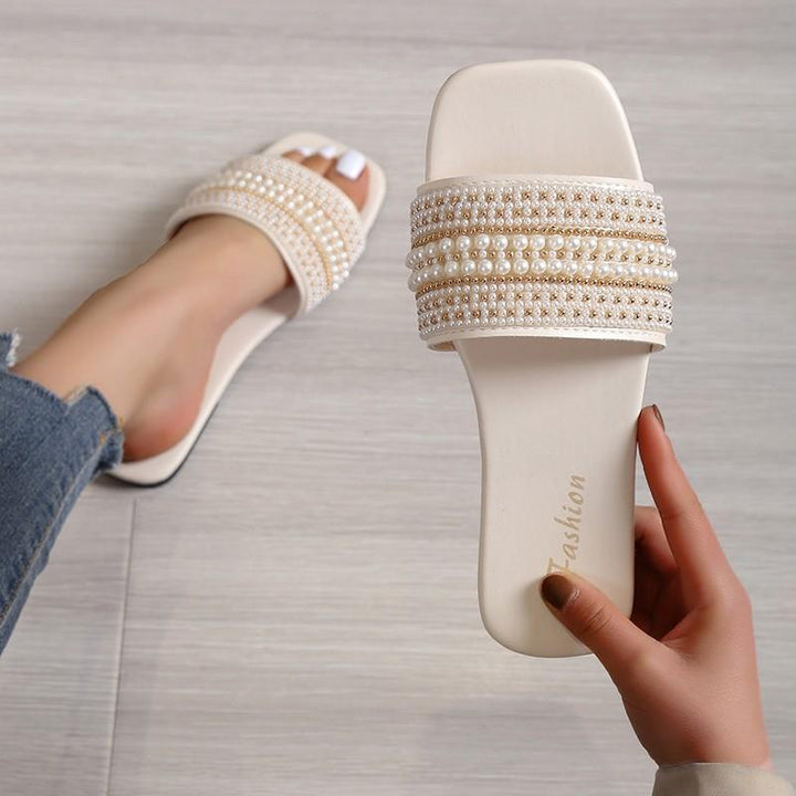 Women Elegant Slides with Chic Pearl Decoration and Style