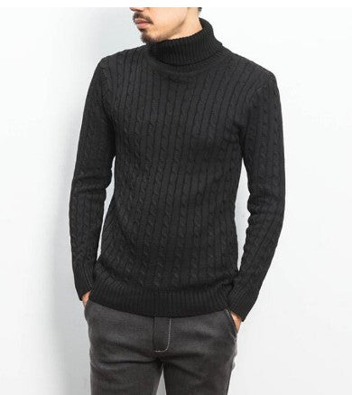 Knit sweater for men with high collar and cable knit pattern Lune London