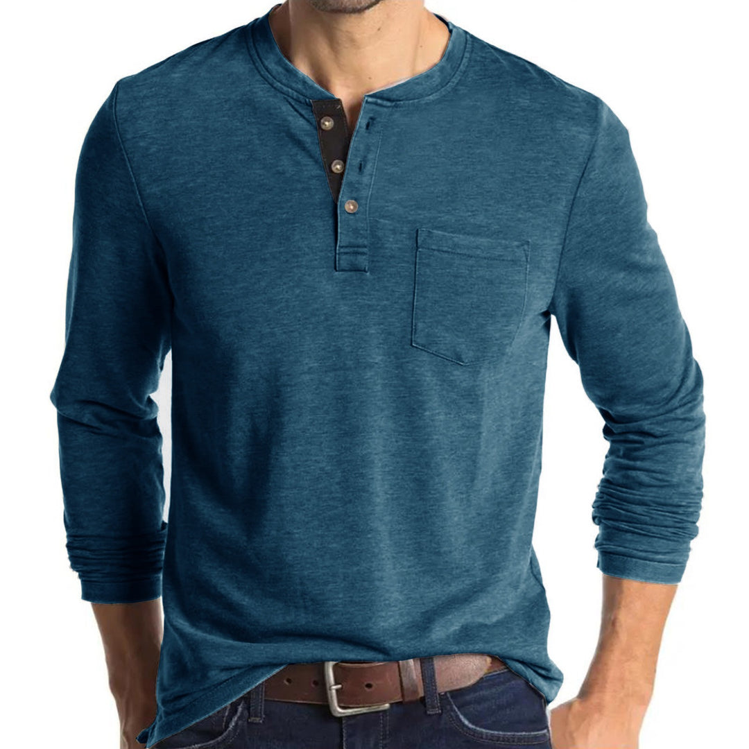 Men's long sleeve T-shirt with modern Henley collar and chest pocket Lune London