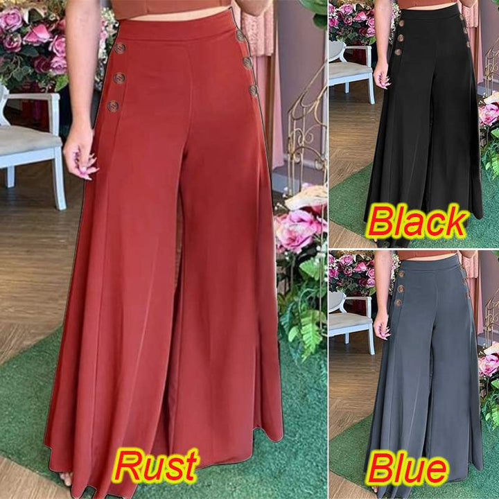 Lune London | Women's Palazzo Pants with Decorative Button Details and Wide Leg