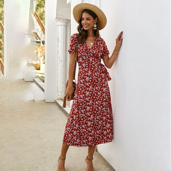 Ladies Chic Floral Wrap Maxi Dress 1751507269