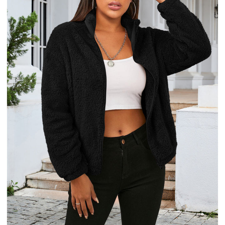 Ladies cozy fleece jacket with high collar and zipper Lune London