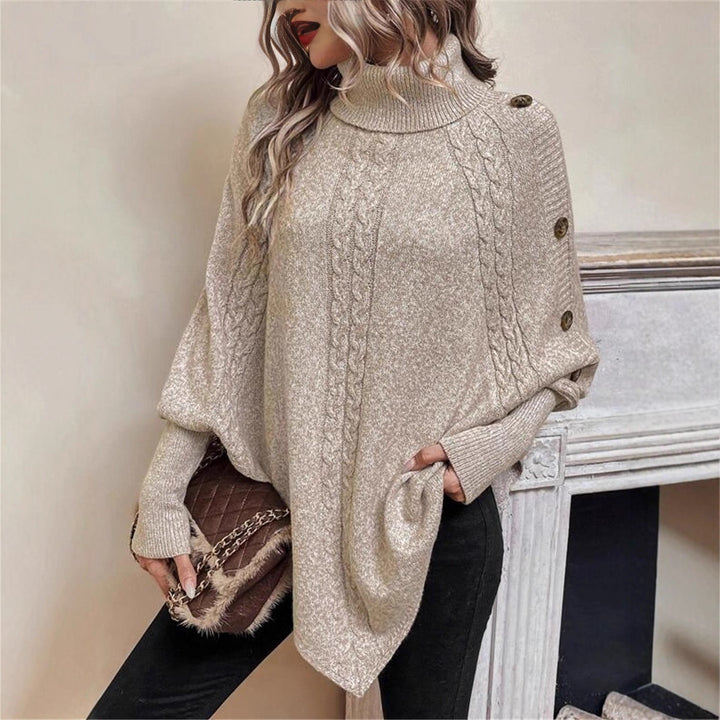 Knit sweater for women with high neck and button detail Lune London