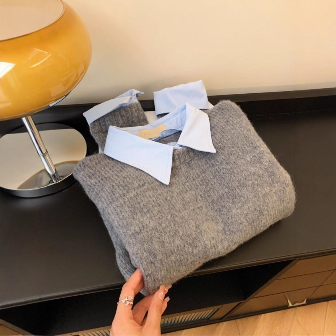 Pull tendance pour femmes avec combinaison de col de chemise intégré Chic & Stil