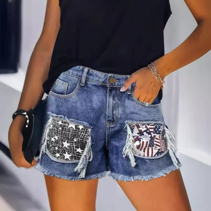 Women Destroyed Denim Shorts with frayed pockets and trendy patches Lune London
