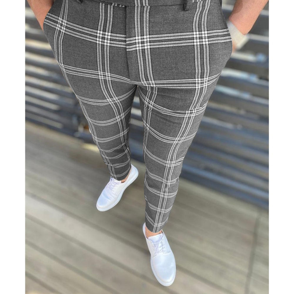 Elegant carrot pants for men with textured check pattern Lune London