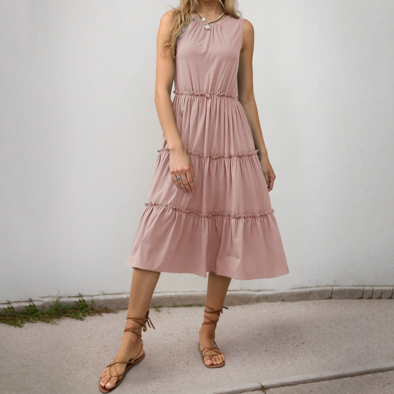 Lune London sleeveless ruffle midi dress for women