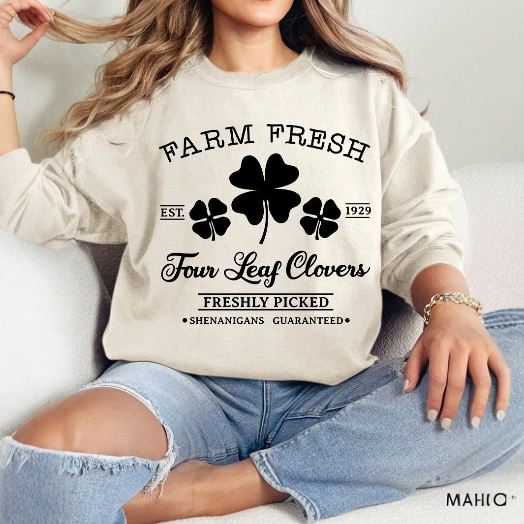 Sweat-shirt de loisirs pour femmes avec motif de trèfle inspiré du vintage et coupe confortable Chic & Stil
