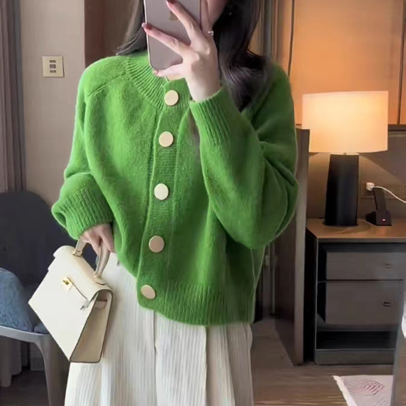 Women’s knit jacket with gold button closure and loose fit Lune London
