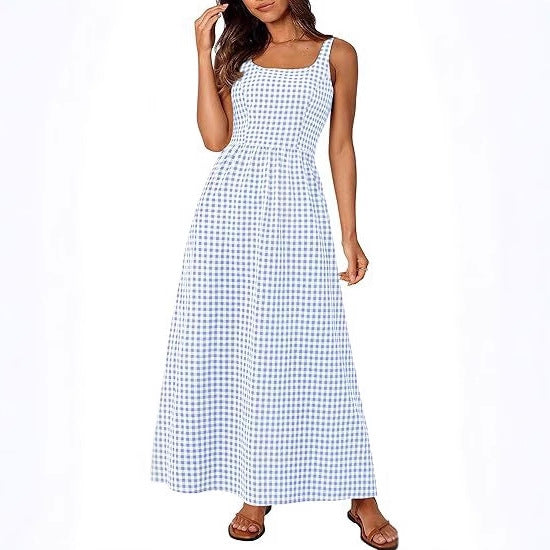 Ladies MAXI DRESS with checkered pattern and thin straps Lune London