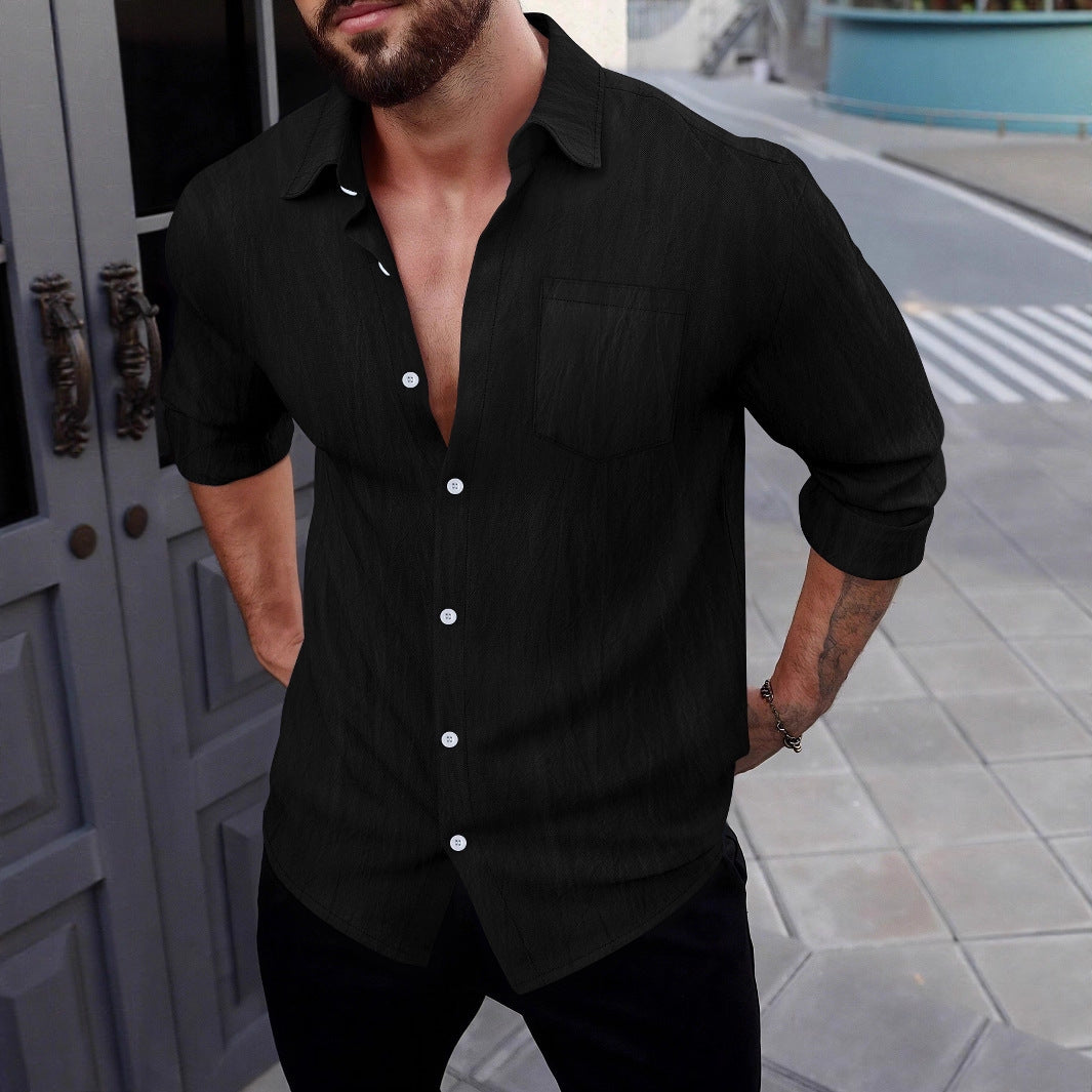 Men's Elegant Casual Shirt with Natural Texture and Practical Chest Pocket Lune London