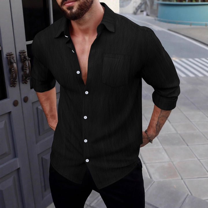Men's Elegant Casual Shirt with Natural Texture and Practical Chest Pocket Lune London