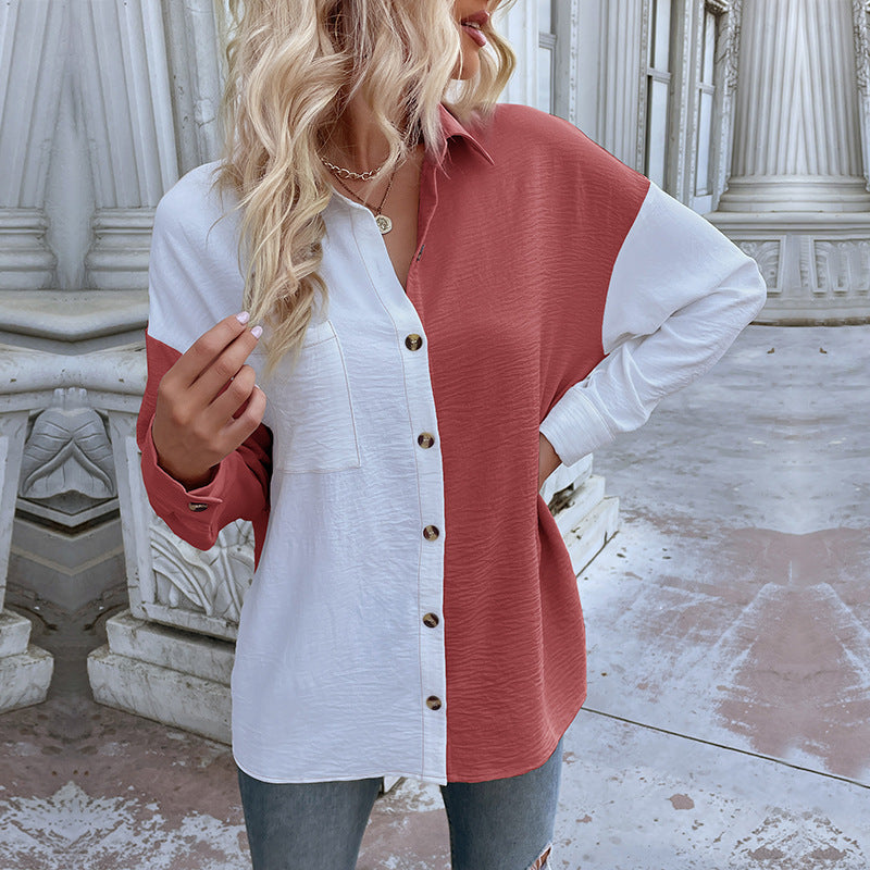 Chemise blouse oversize pour femmes avec deux designs de couleur et détails de boutons à la mode Chic & Stil