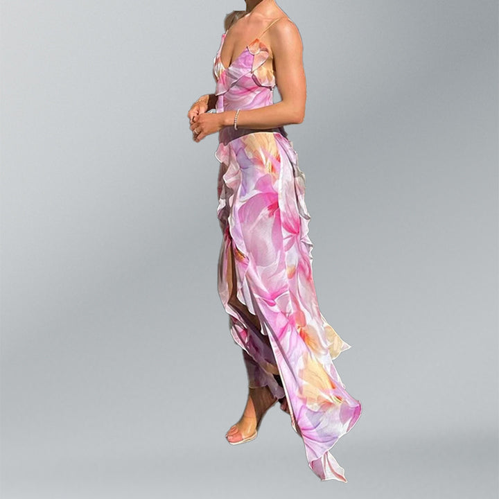 Robe maxi femme avec volants floraux et fente élégante Chic & Stil