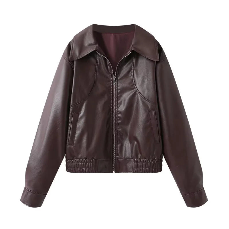 Fashion faux leather jacket for women with an elegant lapel and practical pockets Lune London