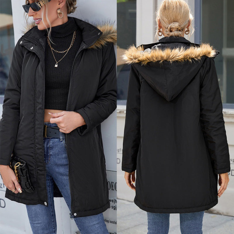 Fashion transition jacket for women with removable faux fur collar and practical zip pockets Lune London