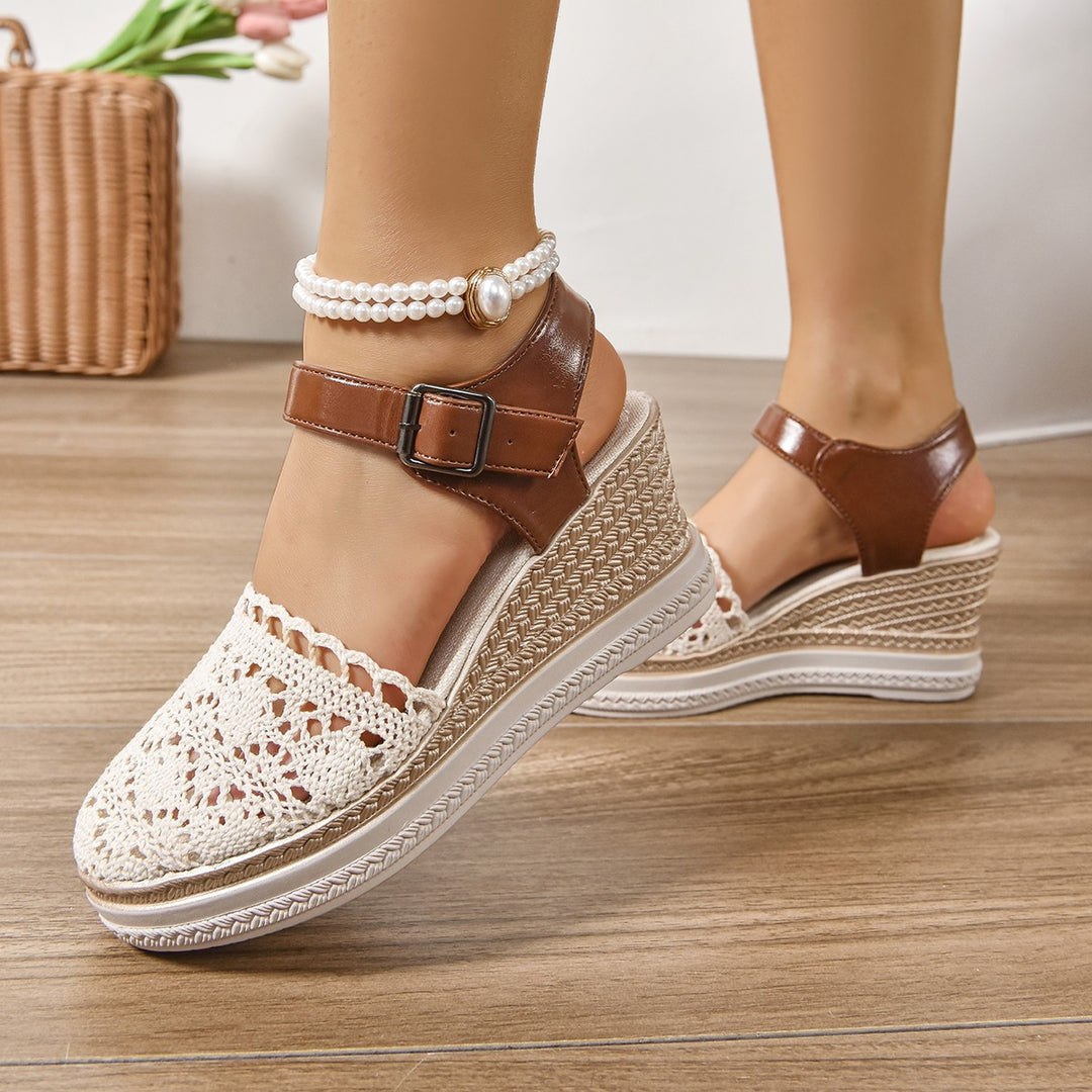 Ladies Chic Woven Lace Wedge Sandals