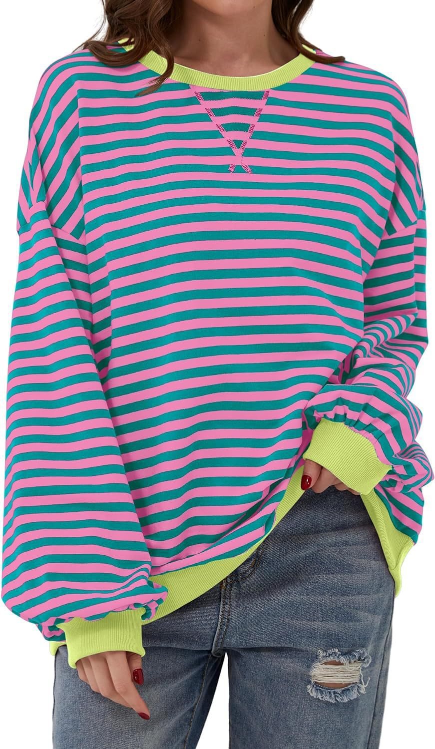 Women casual sweater with striking striped pattern and elastic edges Lune London