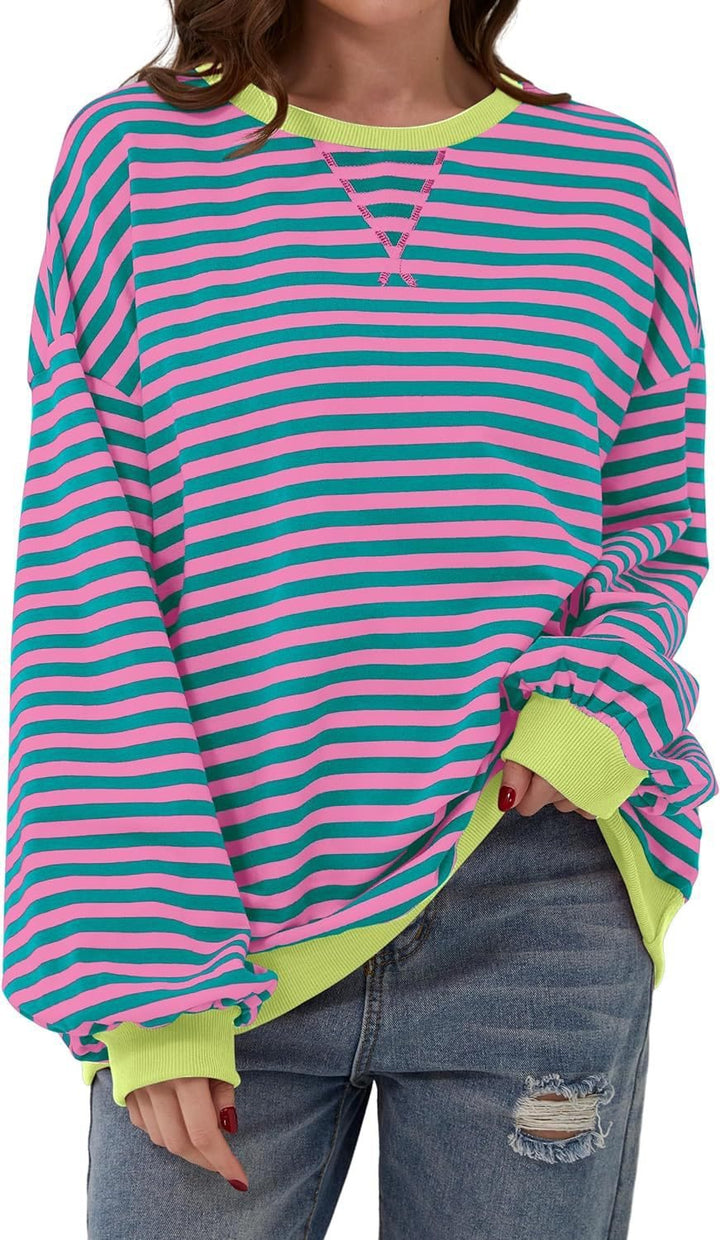 Women casual sweater with striking striped pattern and elastic edges Lune London