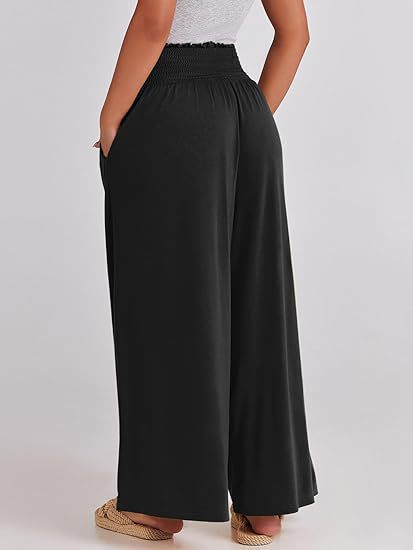 Wide summer pants for women with elastic waistband and side pockets Lune London