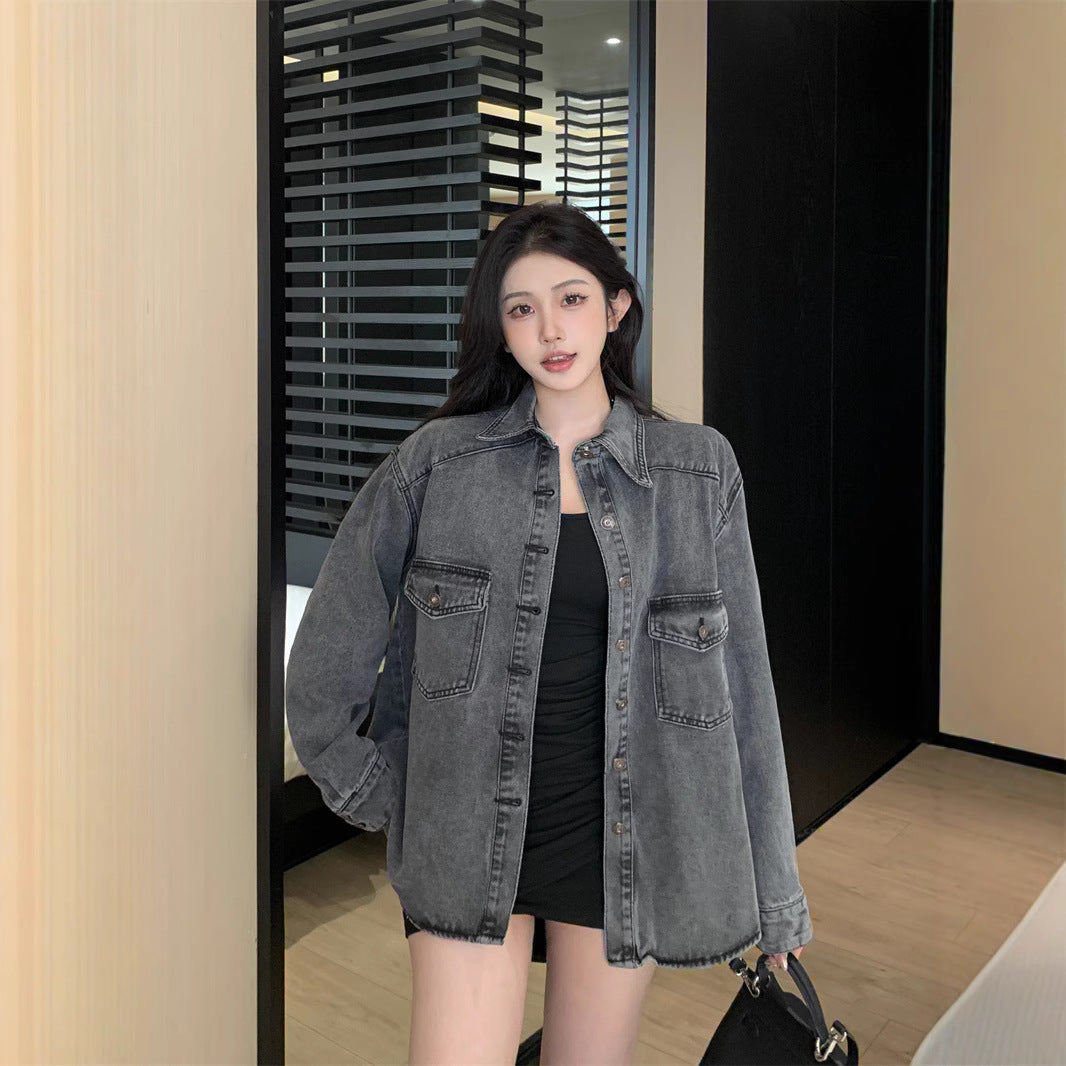 Chemise Veste en Jean Décontractée Femme avec Grandes Poches Plaquées Chic & Stil