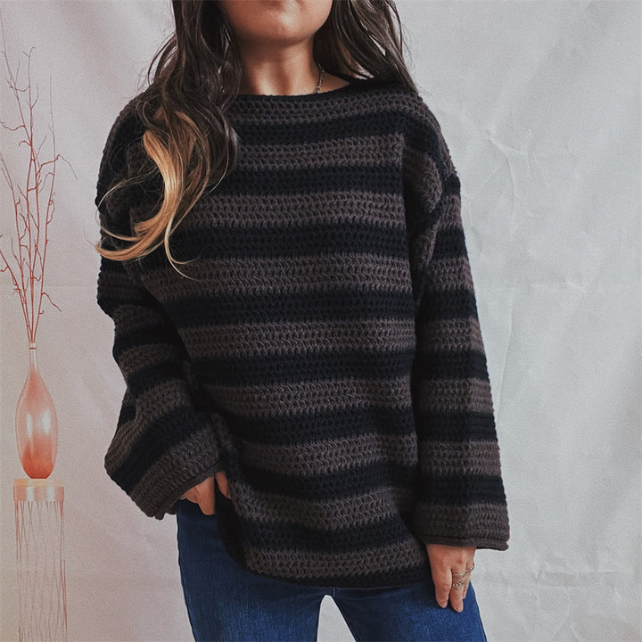 Pull surdimensionné en tricot pour femmes avec motif à larges rayures Chic & Stil
