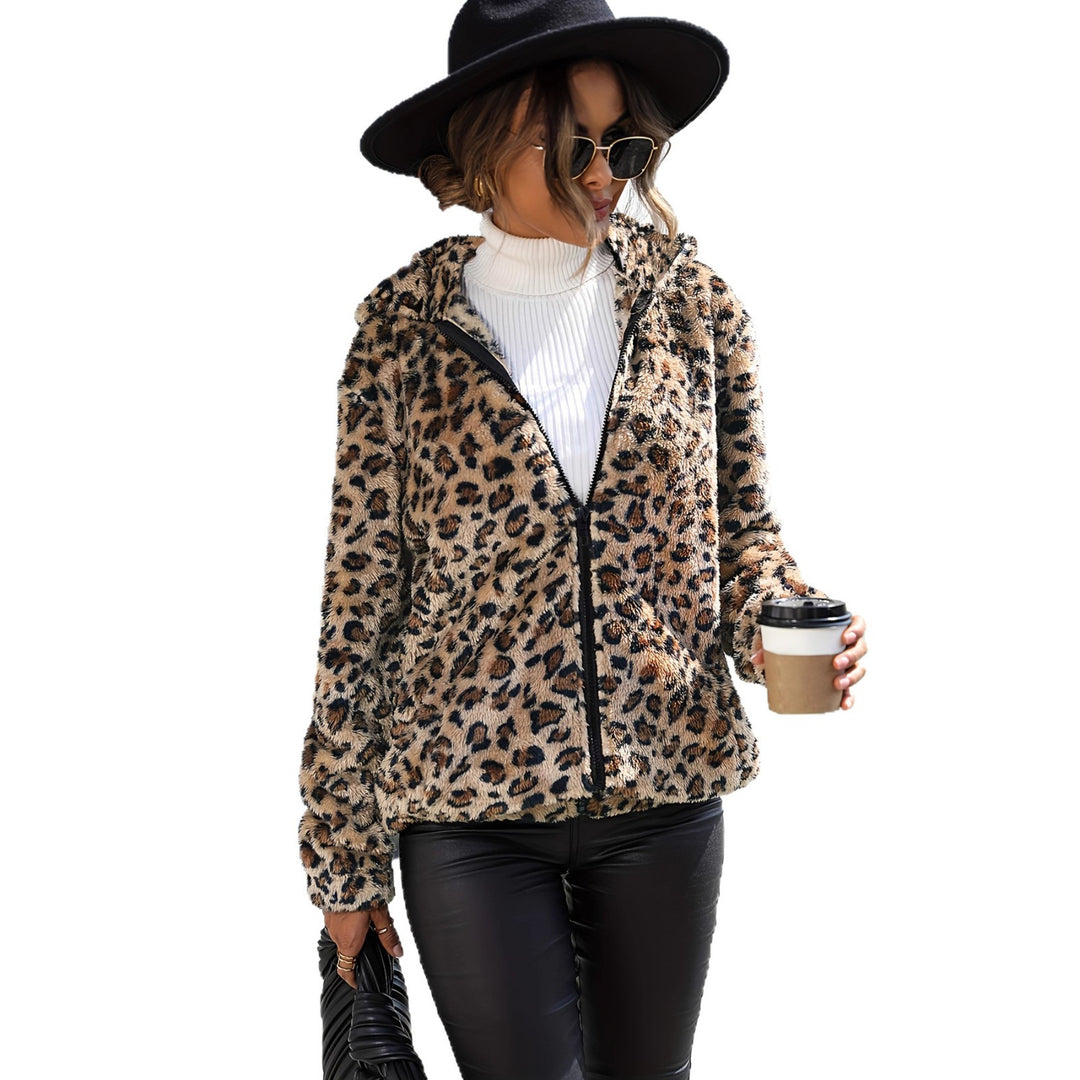 Veste en polaire pour femmes avec motif léopard et fermeture éclair pratique Chic & Stil