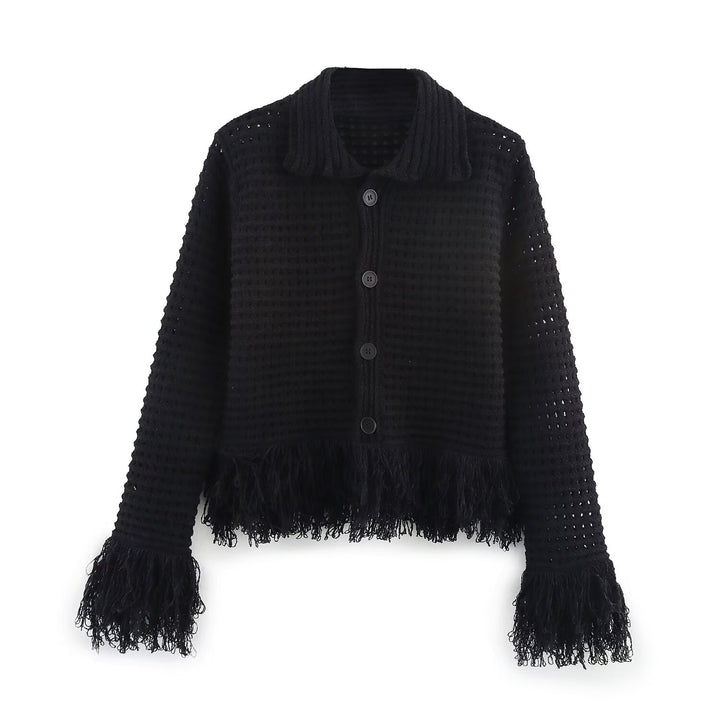 Thick knit jacket for women with fringes Lune London