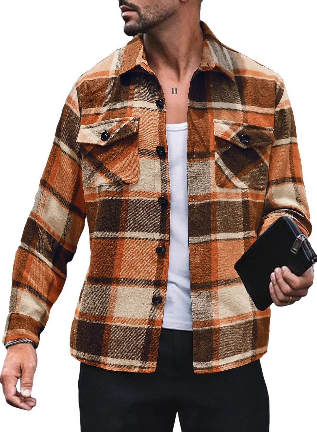 Men's flannel shirt with checkered pattern and functional pockets Lune London