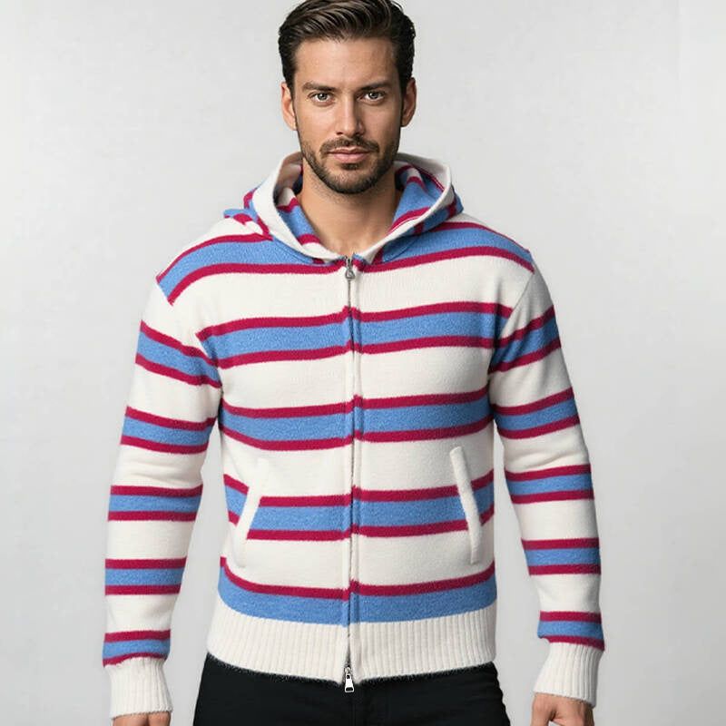 Striped hooded jacket for men in soft material Lune London