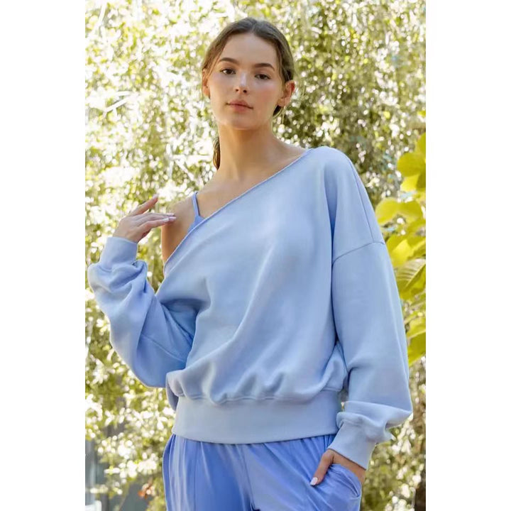 Ladies Oversized Casual Sweatshirt with Asymmetric Neckline and Deep Collar Lune London