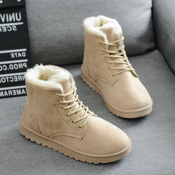 Lune London | High-Top Suede Boots - Faux Fur Lining - Lacing - Flat Rubber Sole