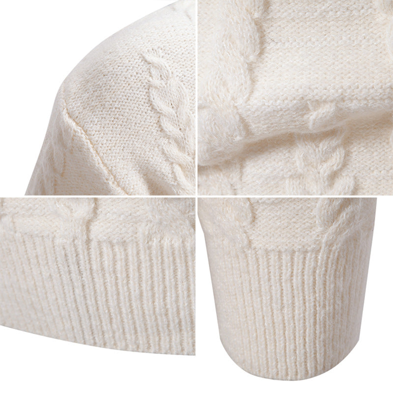 Slim knit pullover for men with cable pattern and high collar Lune London