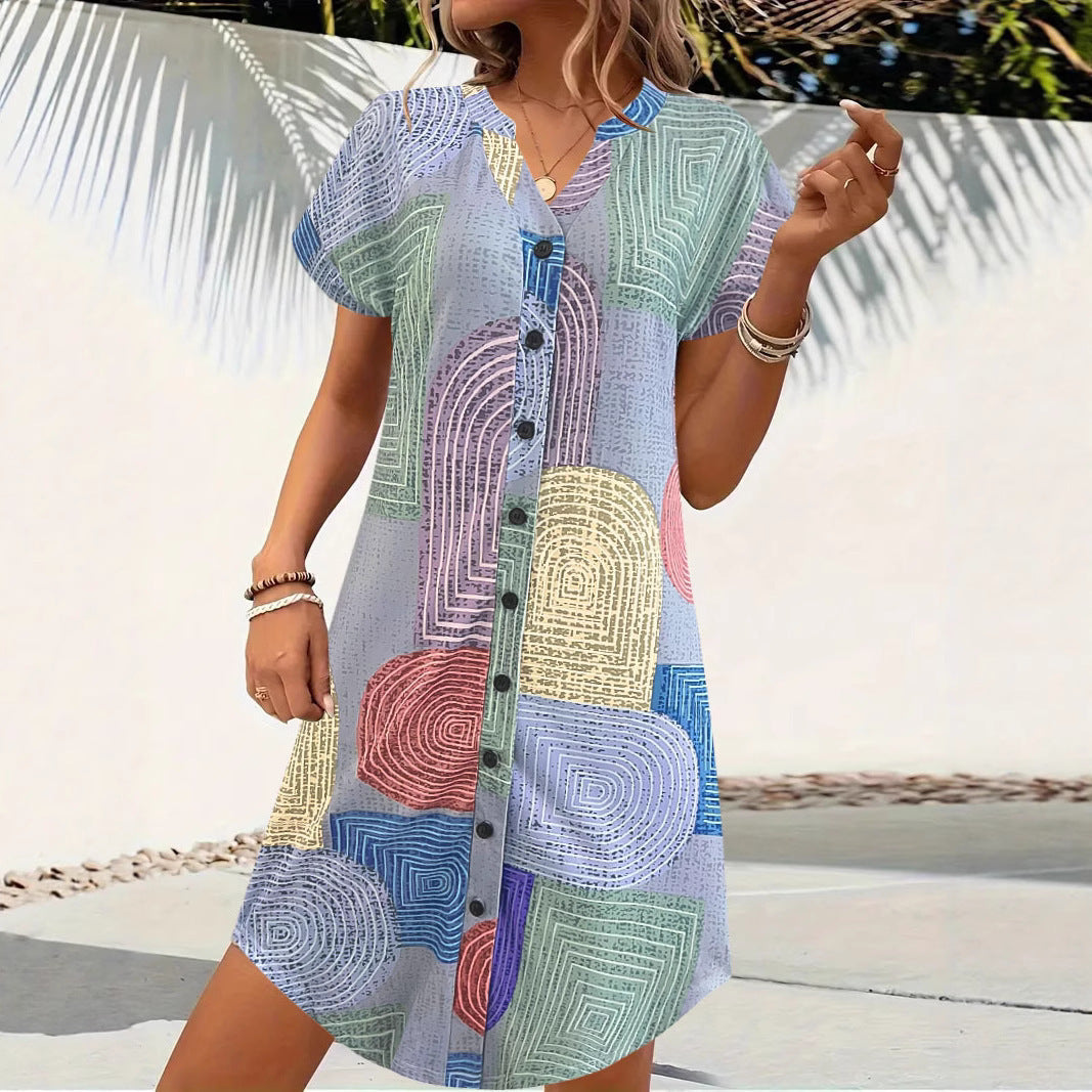 Lune London abstract print midi dress with buttons for ladies