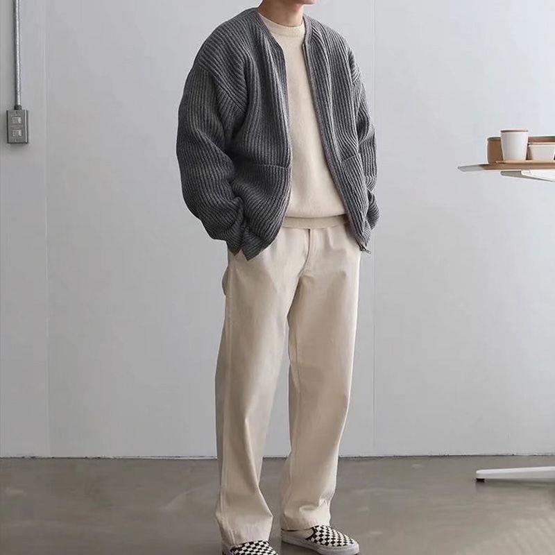 Chunky knit jacket for men with voluminous sleeves and high collar Lune London