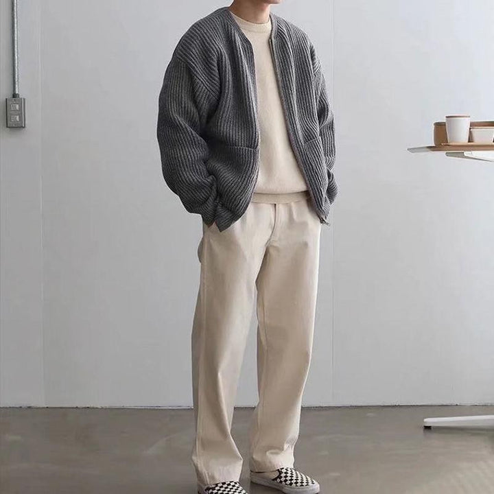 Chunky knit jacket for men with voluminous sleeves and high collar Lune London