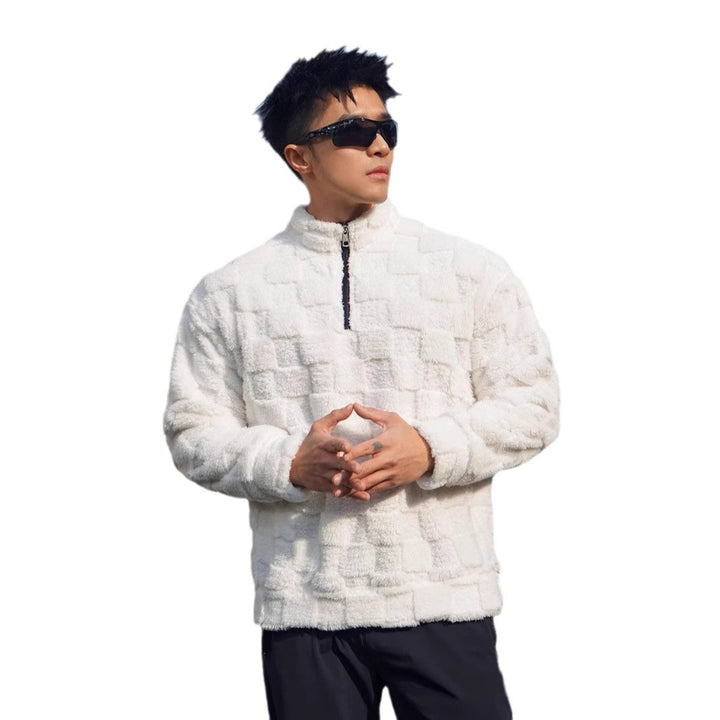 Men's fleece pullover with structured surface texture and high collar Lune London